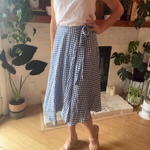 Maeve Blue Glenna Gingham Wrap Skirt by Anthropologie ~ size M